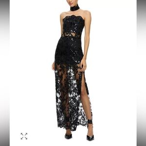 Georgie Embellished Strapless High Slit Gown with Collar